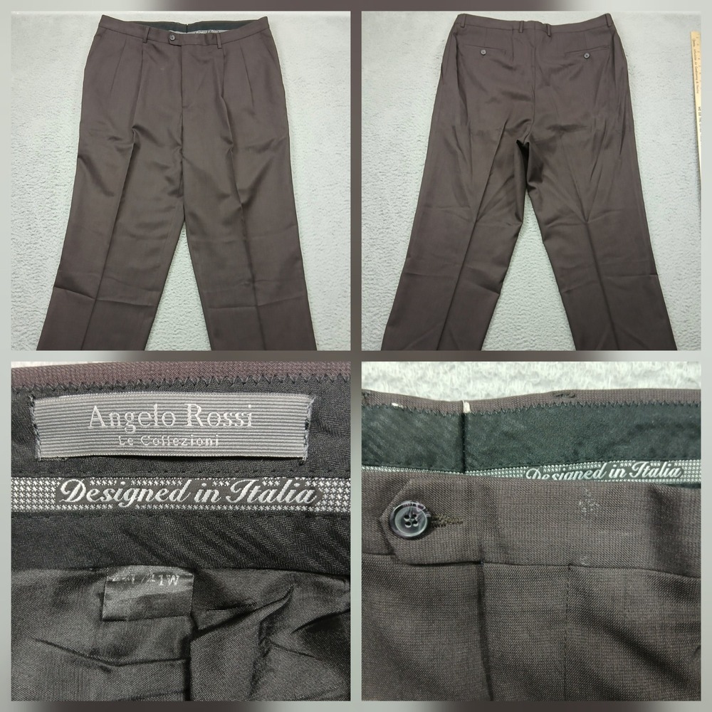 Angelo Rossi Dress Pants Mens 34W Brown Pleated‎ Designed in Italy